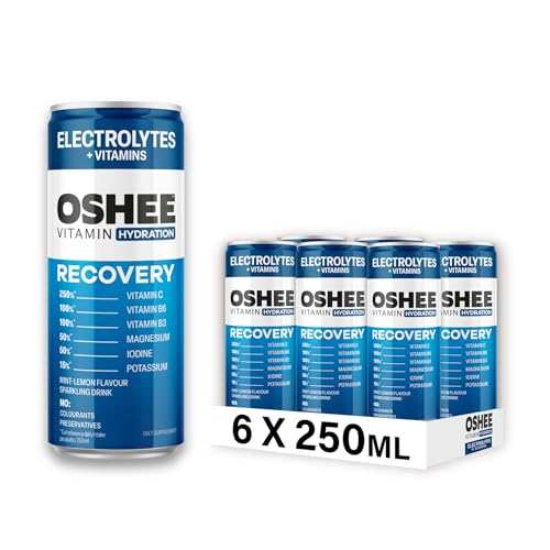 Oshee Vitamin Energy Formula Recovery Drink – 250ml (Pack of 6) – Mint-lemon flavour sparkling drink with addition of vitamins and minerals. Contains sugar and sweetener. Pasteurized