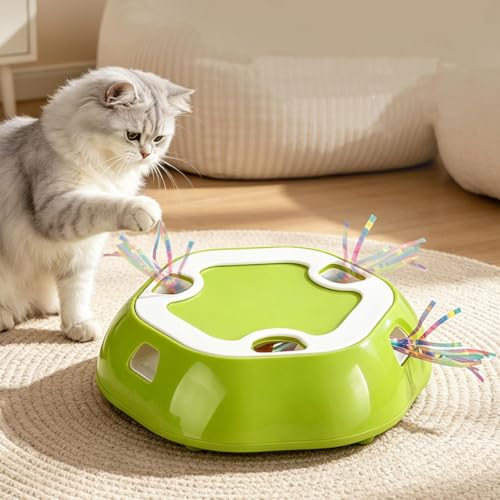 Plumero interactivo peluche con sensor de movimiento y caja de carton para gatos juego de cache 4