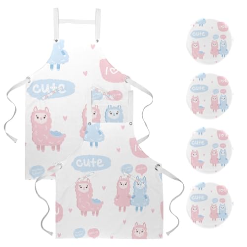 Tablier de serveuse lama multicolore pour pâtisserie et bistrot