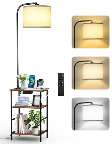 OUTONLIFE Lampada da Terra con Tavolino, 2 Cassetti in Tessuto e Mensola, LED Dimmerabile con...