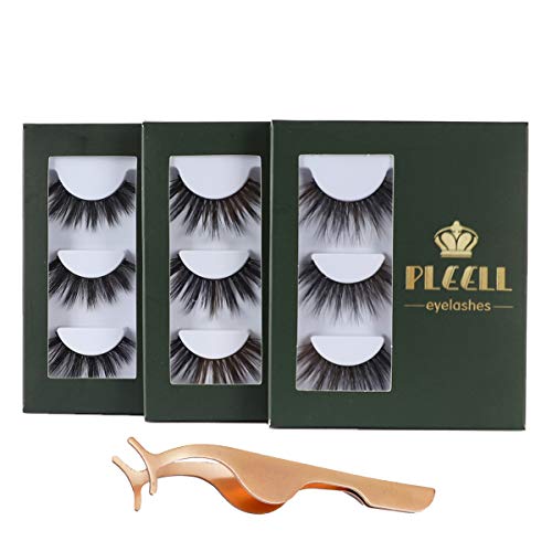 PLEELL False Eyelashes Soft Mink Lashes Fluffy Dramatic&Natural Look Wispy Handmade Lightweight Reusable Makeup Lashes 9 Pairs