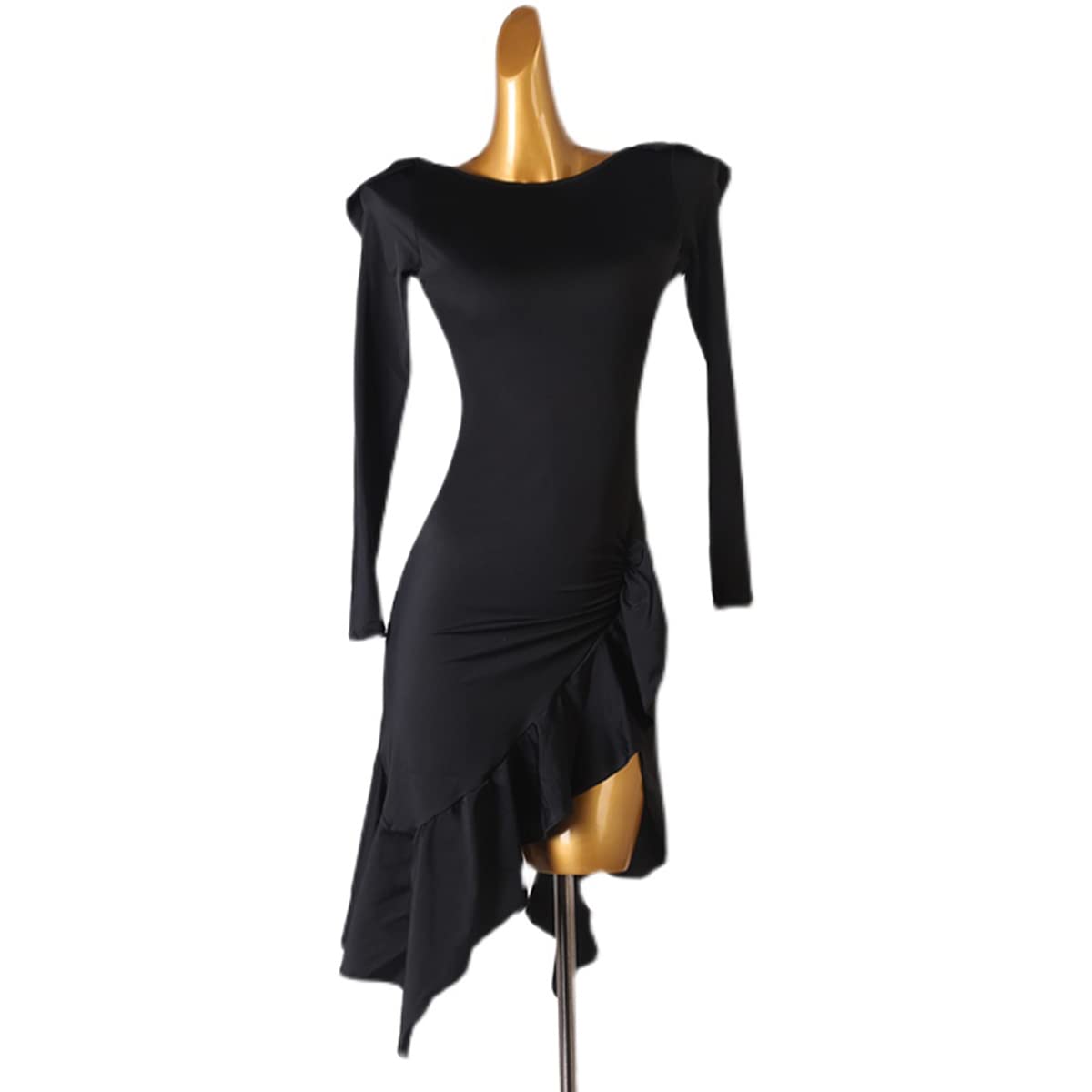 Damen Schwarz Latein Tanzkleider Ballsaal Salsa Samba Rock Latein Turnierkleid Asymmetrischer Saum Schlitzrock Weibliches Kleid Lateinischer Tanz Quaste