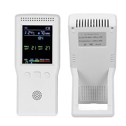 Monitor de Calidad del Aire en Interiores, Detector de Calidad del Aire 9 en 1 con Soporte, Prueba de Medidor de Aire en Tiempo Real, PM2.5, PM10, CO2, TVOC, HCHO, CO,