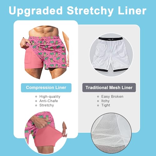 Keevoom Mens Swim Trunks Compression Liner Swim Shorts Quick Dry Swimwear Swimsuit Bathing Suits Board Shorts with Pockets4