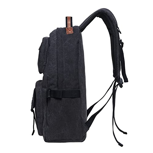 KAUKKO Vintage Casual polyster and Leather Rucksack Backpack(20-2-BLACK)4