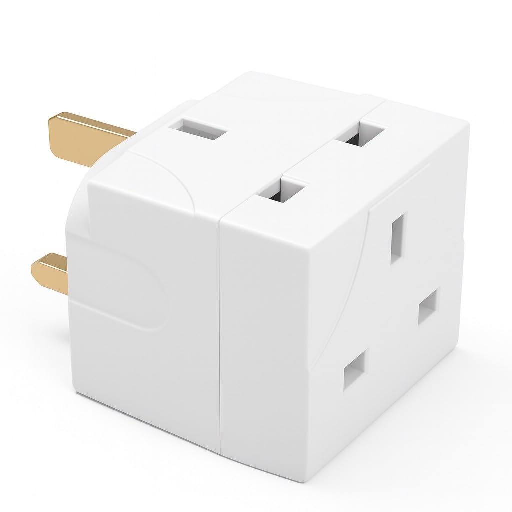 2 Way 3 Pin UK Plug Adapter Splitter, 13A Fused Dual Socket Power Extension, Compact UK Plug Adapter for Home, Office, and Kitchen Use.
