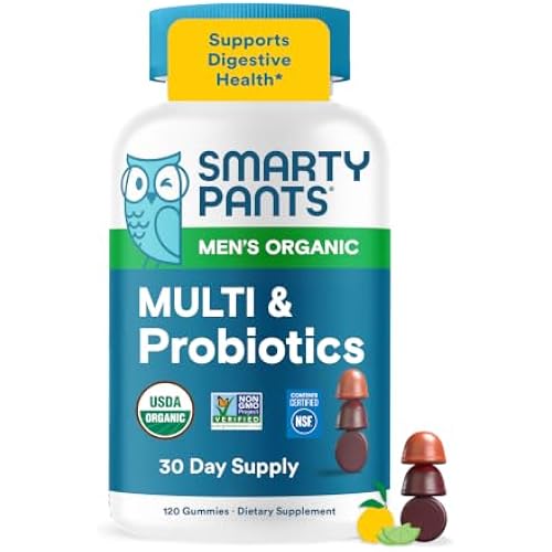 SmartyPants Multivitamin for Men, Organic Gummies: Probiotics, CoQ10, Methylfolate, Omega 3 (ALA), Vitamin D3, C, Vitamin B12, B6, A, K & Zinc for Immune Support, Biotin, 120 Gummies (30 Day Supply)