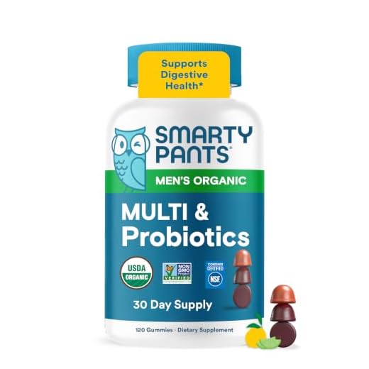 SmartyPants Organic Mens Multivitamins, Daily Gummy Vitamins: Probiotics, Vitamins C, D3, B12, Zinc & Omega 3 for Immune Support, Digestive Health, Energy, & Bone Health, 120 Gummies, 30 Day Supply