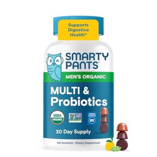 SmartyPants Multivitamin for Men Organic Gummies: Probiotics CoQ10 Methylfolate Omega 3 (ALA) Vitamin D3 C Vitamin B12 B6 A K & Zinc for Immune Support Biotin 120 Gummies (30 Day Supply)