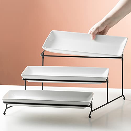 Gomakren 3 Tier Serving Stand 14 Inches Serving Platters Rectangular Large Serving Plates For Party Display Set Collapsible Sturdier Rack, Christmas Dishes Christmas Serving Trays And Platters #TOP5