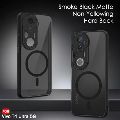 Image of TheGiftKart Hybrid Shockproof Back Cover Case for Vivo T4 Ultra 5G Compatible with MagSafe | Hard Back Cover Case for Vivo T4 Ultra 5G (PC & TPU, Translucent Smoke Matte Back, Black Sides)