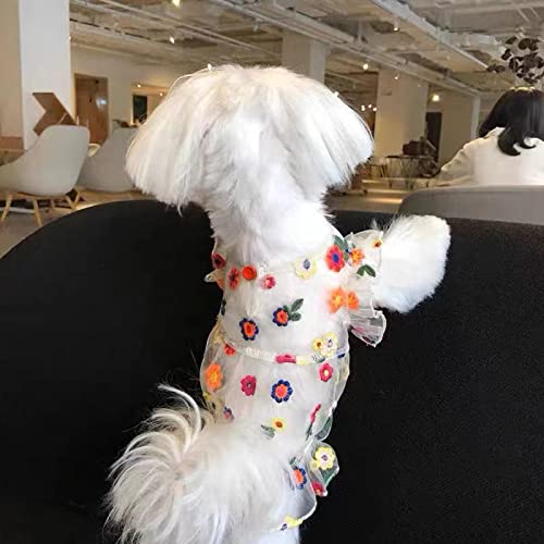 Toysructin Floral Dog Dress, Breathable Gauze Dog Princess Dresses With Colorful Little Flower Embroidery For Summer, Mesh Lace Pet Kitty Puppy Costume Clothes For Yorkie Small Medium Dogs Cats Girl #TOP3