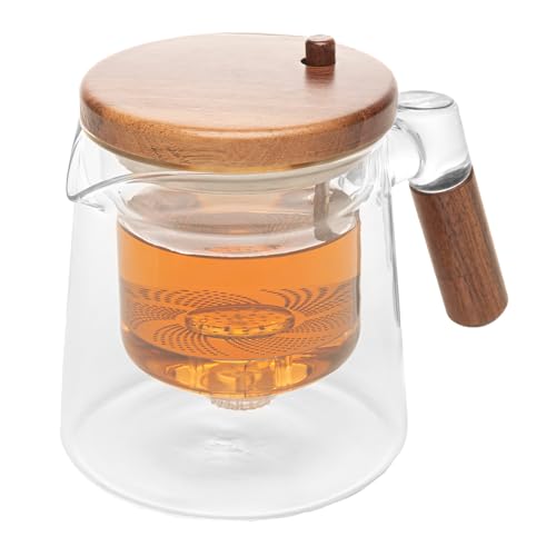 WOLFF - Chaleira de Vidro Borossilicato com Tampa e Alça de Madeira e Botão Infusor Automático 500ml