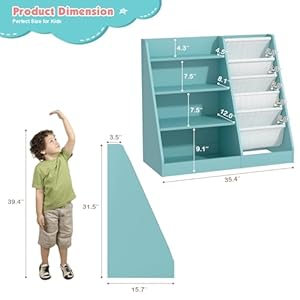 4 tier kids bookshelf wooden five layer sling children bookcase baby toddler storage book rack book and toy organizer cabinet chest book display shelf stand playroom nursery classroom library  urban country home decor