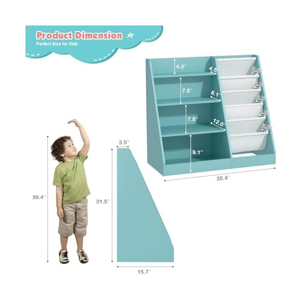 4 tier kids bookshelf wooden five layer sling children bookcase baby toddler storage book rack book and toy organizer cabinet chest book display shelf stand playroom nursery classroom library  urban country home decor