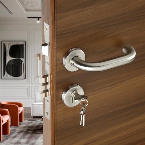 Image of LAPO Mortise Door Lock for Home Main Door & Bedroom with Handle, Heavy-Duty 70mm Cylinder, 50x85mm Body, 3 Brass Keys, Left-Right Fit 30-50mm Door Home Office Hotel | Matt Finish | CMH-6T
