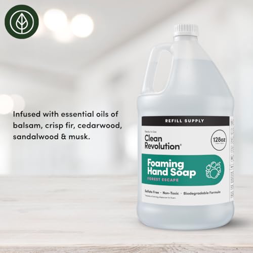 Image of Clean Revolution Foaming Hand Soap Refill with Real Essential Oils, Moisturizing Sulfate-Free Hand Soap, Ready-to-Use Foam Soap Refill for Kitchen & Bathroom (Forest Escape, 128oz)