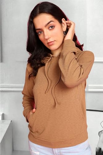 Image of POPWINGS Casual Solid Hooded Pocket Sweatshirt for Women || Women Sweatshirts Casual Wear ||Stylish Western Winter Wear Sweatshirts for Women