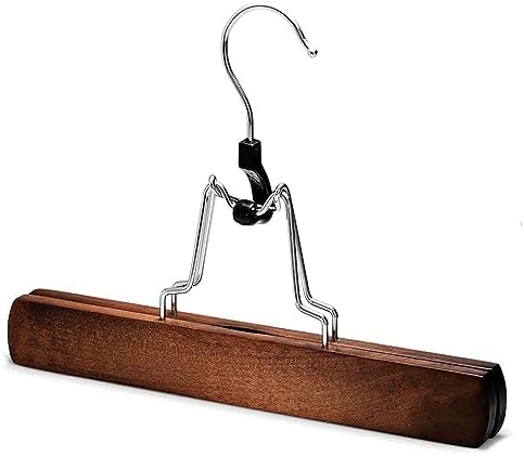 Wooden Skirt Hangers with Non-Slip Clips - Solid Wood Trouser & Jeans Hangers, Durable Slack Clamp for Clothes Organization and Closet Storage (E)