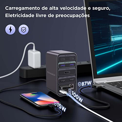 YEOODOP USB C Laptop Docking Station, 14-em-1 Triple Display USB C HUB com 4K Dual HDMI, DP, RJ45, P