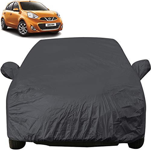 Image of Micra Dustproof Car Cover with Mirror Pockets, Grey Color, Taffeta Polyster,Triple Stitched, Compatible with Nissan Micra Car Cover (2010 to 2018), Micra Car Accessories