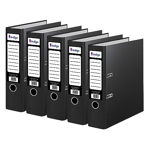 Image of indigo® Premium A4 Office Lever Arch File - Durable, Organized File Storage -(FSC Certified, Black, 70mm Spine - Pack of 5)