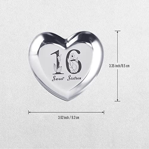 Vwalk Sweet 16 Birthday Stainless Steel Jewelry Tray Gifts Laser Engraved Heart Shape Dish Personalized 16Th Birthday Gifts For Daughter Sister Granddaughter Niece Friend #TOP1