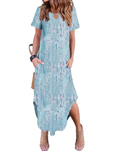 Image of Zeagoo Womens Maxi Summer Dress with Pockets Casual Short Sleeve Sundress Trendy 2026 Curve Hem Long Dress