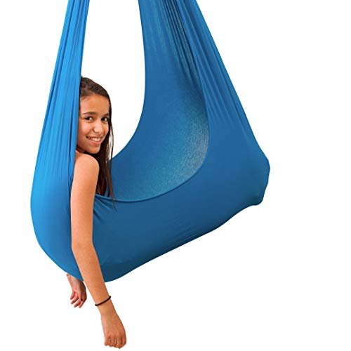 Quility Indoor Therapy Swing for Kids with Special Needs | Lycra Snuggle Swing | Cuddle Hammock for Children with Autism, ADHD, Aspergers | Ideal for Sensory Integration (Up to 77lbs, Light Blue)
