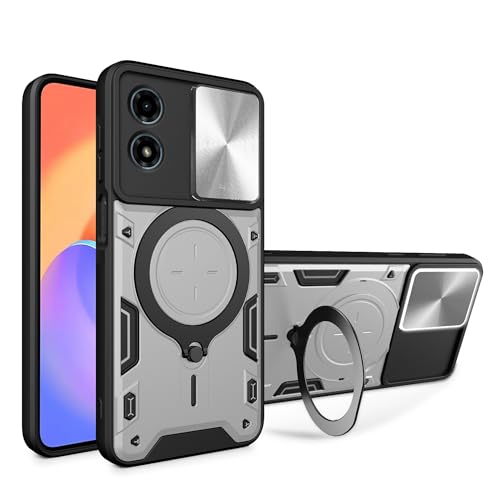 Lucyliy Compatible with Motorola Moto G Play 2024 Phone Case Cover [with Tempered Glass Screen Protector] Silvery