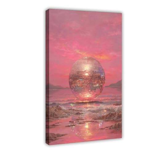 Poster rétro fantaisie rose disco grand format toile murale 61x91