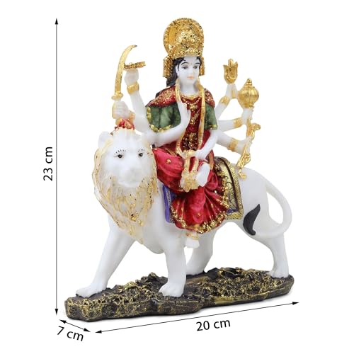 Image of ARMONIA Goddess Durga Dust Marble Finish Figurine with Lion | Hindu Sherawali MATA Murti | Durga Maa Idol for Pooja Mandir & Puja Room | Traditional Hindu Statue for Home Decor & Gifting | H- 25 cm