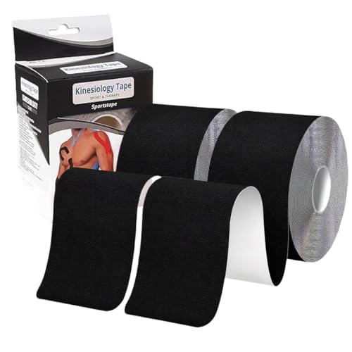 2 Rolls Athletic Tape Strong Adhesive Sports Tape No Sticky Residue Easy Tear Athletic Tapes & Wraps Bats Tennis Gymnastics & BoxingTape for Athletes Sports Wrist Ankle (Black)