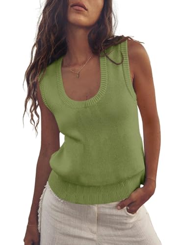 Image of Saodimallsu Women's Ribbed Knit Sweater Vest | Fashion U Neck,Pullover, Boho,Casual Knit,Beach Vacation Outfits