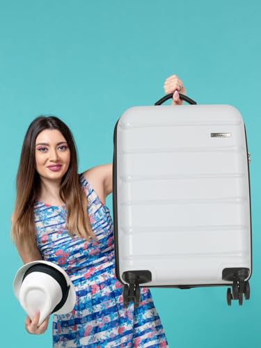 Image of TEAKWOOD LEATHERS Unisex 8 Wheels Trolley Bag, Hard Cabin with Zipper Closure, Adjustable Push Button & Cross Side Strap, Lock System 360 Degree (55 CM, Metallic Silver)