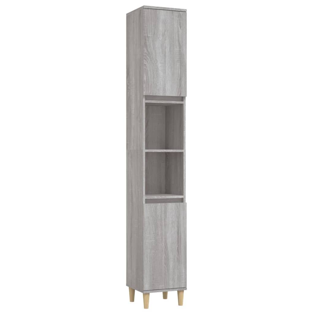 3-TLG. Badmöbel-Set Grau Sonoma Holzwerkstoff,Badschrank mit Holzbeinen, Badezimmer Unterschrank Hochschrank Midischrank, Badezimmermöbel