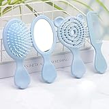 4 Pieces Mini Hair Brush Hair Comb Set For Women Girls Kids Toddler Small Travel Hair Combs Brushes Handheld Mirror Set Hair Care Gift Sets Detangling Comb Massage HairBrush with Air Cushion (Blue)