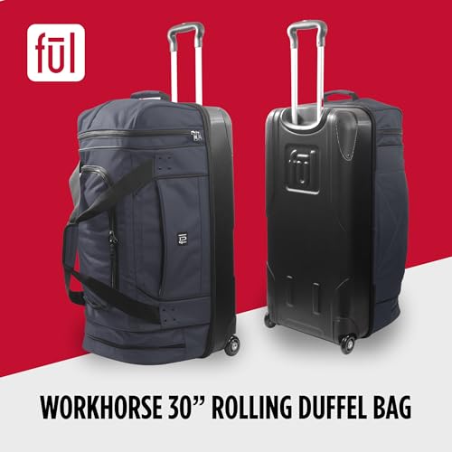 FUL Workhorse 30-Inch Rolling Duffel Bag, Split-Level Travel Luggage with Hardshell Base and Wheels, Dark Red2