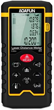 high precision handheld laser range finder 60m, digital laser tape measure (measuring range 0.05~60m/± 1.5 mm with LCD backlight, dust and ip54) including volume/area/Pythagorean