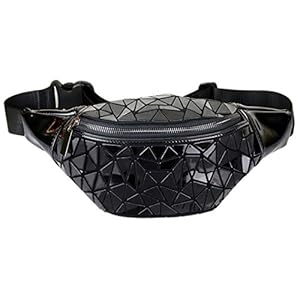 TASLAR Diamond Geometric Messenger Mini Compact Luminous Waist Fanny Pack Chest Shoulder Bag with Strap Casual Clutch Outdoor Travel for Women, Girls (Black)