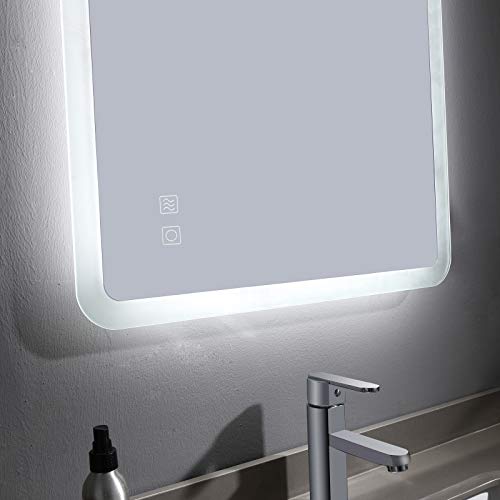 MIQU 600 x 800 mm LED Bathroom Mirror with Light Touch Sensor and Demister Anti-Fog Wall Mounted