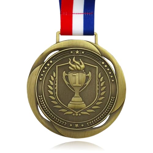 YUJUE First Place Medal Large Medal - 3.34Inch Wide - GOlympic Style Winner Medals Gold & Stripes Neck Ribbon - Perfect for Any Competition Coaches Students Athletes and Academics