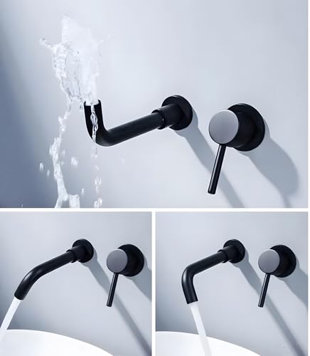 Image of 24x7 eMall SS Black Mixer Hot and Cold Basin Tap Faucet Basin Mixer Wall Mounted Mixer with Concealed Parts, for Bathroom Wash Basin Matt Black -19.5cm