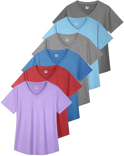 6 Pack Workout Shirts Women V-Neck T Shirts Athletic Short Sleeve UPF 50+ UV Sun Protection Quick Dry Gym Running Yoga Tops