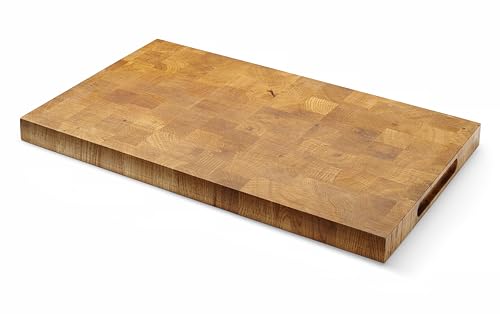 Planche de cuisine en chêne assemblé en bout HENDI 530x325x35mm avec rigole