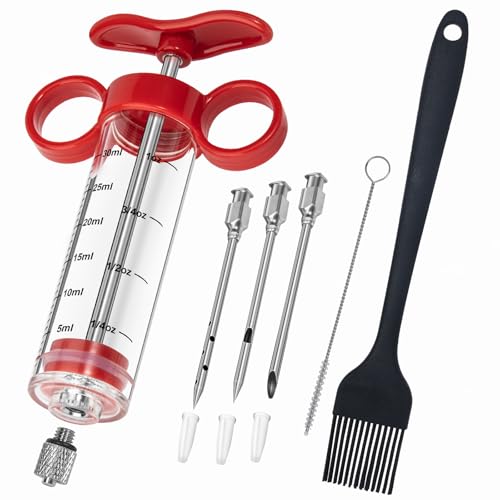 Kingsmile Seringue d'injecteur de viande – 1 aiguille d'injecteur de marinade pour barbecue et dinde, injecteur d'assaisonnement pour viande avec grande capacité de 28,3 g, facile à utiliser et à
