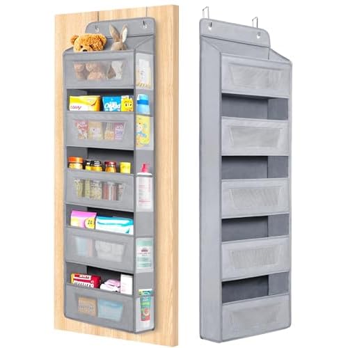 Meolsaek Over the Door Organizer,46lbs Load and Anti-Tilt Design，5 Tier Behind the Door Storage 5 Side Pockets，Perfect for Closet Organizers, Bathroom Storage