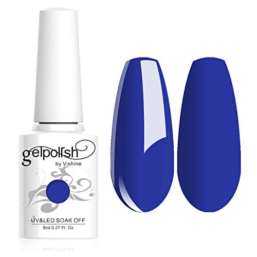 Vishine Vernis à ongles 8ml Semi-permanent Nail Polish UV LED Soak Off Gels Manucure Bleu #1621