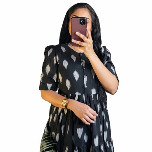 Image of Women's Rayon A-Line Midi Dress, Red and White Floral Print, Short Sleeves, Tiered Design, Round Neck, Summer Wear