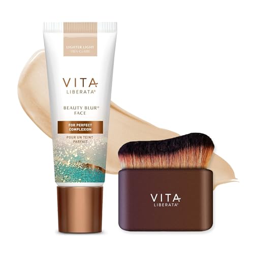 VITA LIBERATA Beauty Blur Lighter Light 30ml & Brush Bundle BB/CC Cream Hydrating complexion booster Radiant Glow & Flawless Finish Colour Corrector Flawless application blending brush